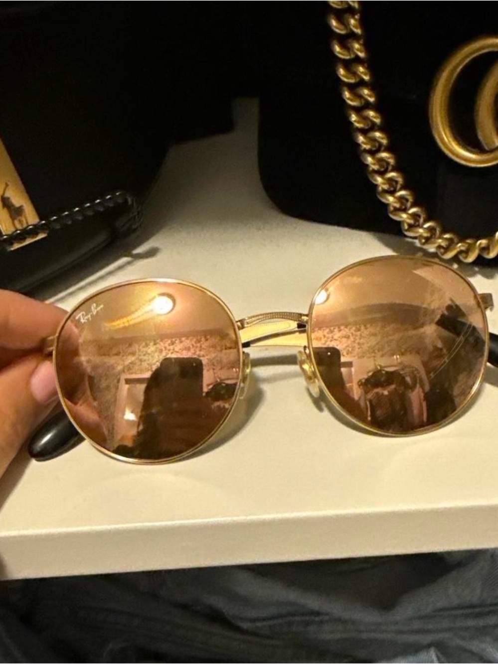 Ray-Ban Women’s Gold Frame Sunglasses with Rose Gold Lenses
